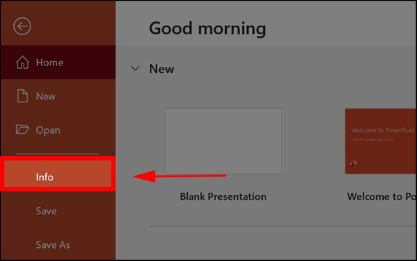 Nhấn vào File → Info 