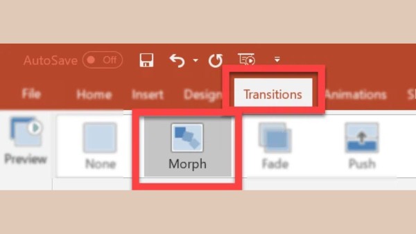 Xem tùy chọn hiệu ứng Morph trong phần Transitions