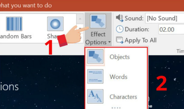Chọn nút Effect Options để tùy chỉnh Morph sẽ hoạt động theo cách nào