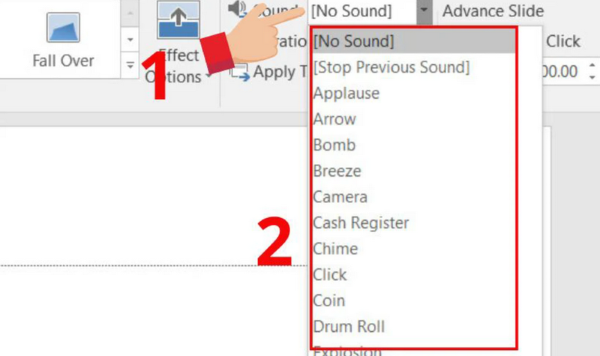 Chọn âm thanh đi kèm cho hiệu ứng tại mục Sound