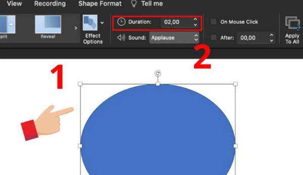 Tùy chỉnh thời gian tại phần Duration trong tab Transitions