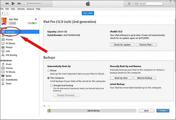 Nhấn vào mục Summary