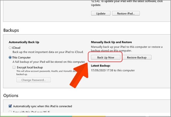 Nhấn vào mục “Backup” để sao lưu dữ liệu