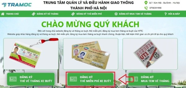 Chọn “Đăng ký thẻ miễn phí xe buýt”