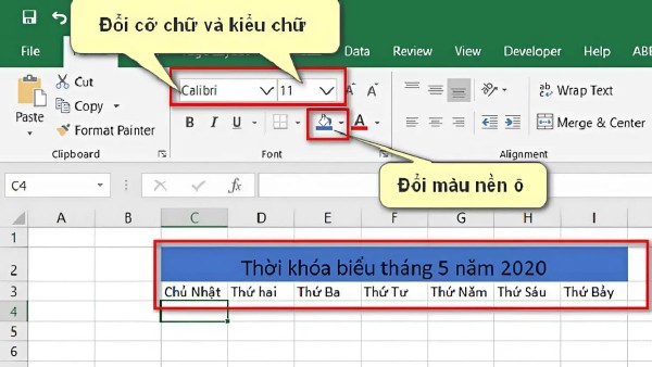 Thiết lập khung bảng thời khóa biểu