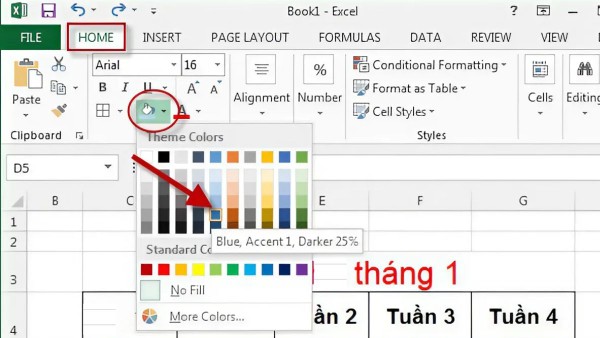 Dùng Fill Color để phân biệt từng môn học bằng màu sắc