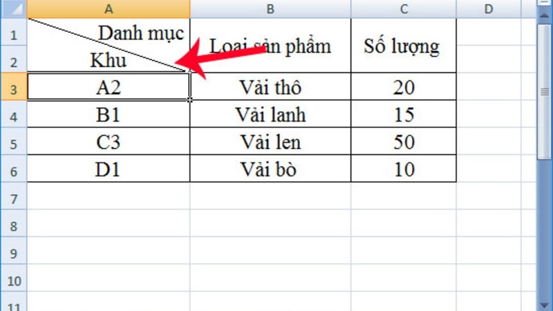 Ô gạch chéo trong Excel chia nhỏ một ô duy nhất thành hai phần tam giác