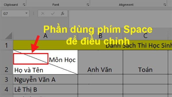 Dùng phím Space để canh chỉnh chữ cho phù hợp
