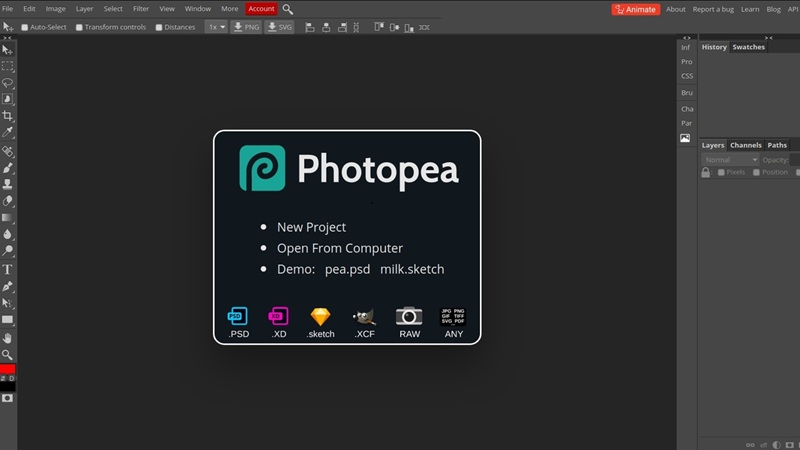 Photoshop Online có tên gọi là Photopea