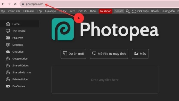 Truy cập website Photoshop Online