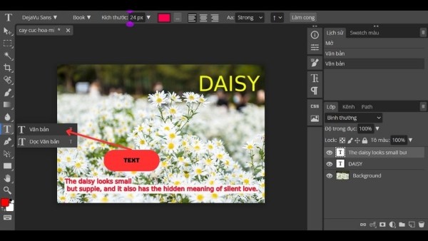 Chọn "Type Tool" (hoặc nhấn phím T)