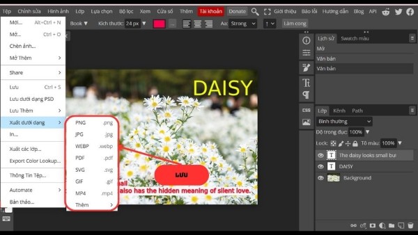 Chọn "File" → "Export as"