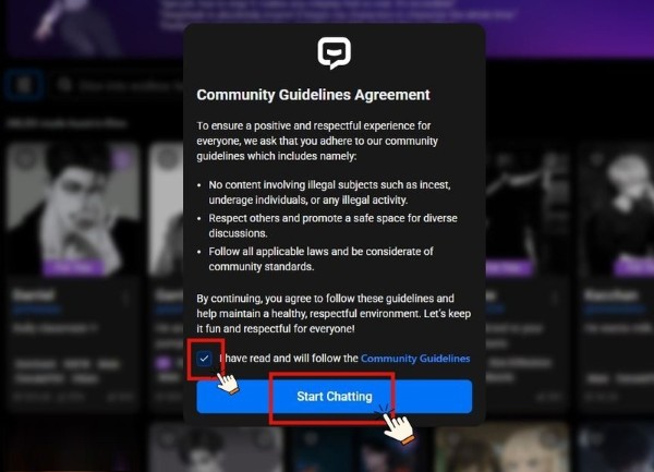 Chọn Start Chatting để bắt đầu cuộc trò chuyện
