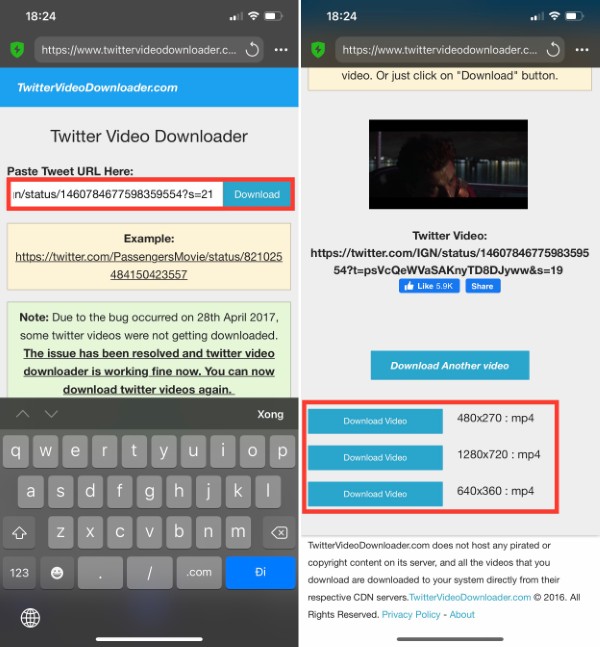 Chọn chất lượng video muốn tải về