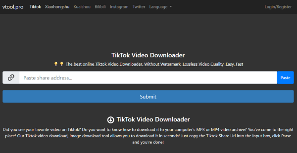 Dán link video vào ô tìm kiếm và nhấn nút tải xuống