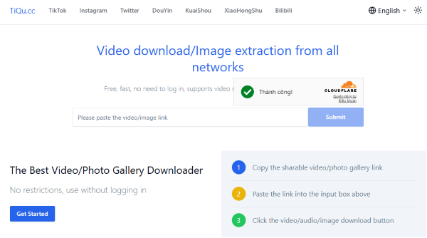 Dán link video vào ô nhập và nhấn “Submit”