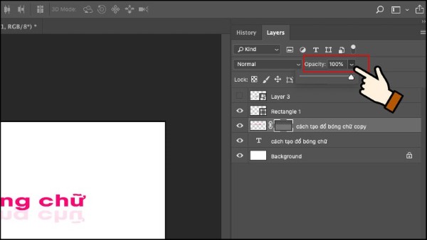 Điều chỉnh độ trong suốt của layer phản chiếu tại thanh Opacity