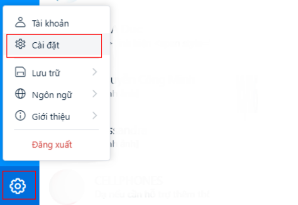 Nhấn vào biểu tượng Cài đặt trên Zalo