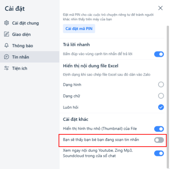 Chọn tắt dòng "Bạn sẽ thấy bạn bè bạn đang soạn tin nhắn"