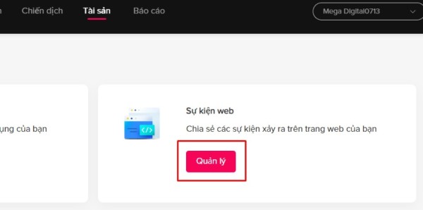Chọn Quản lý tại mục Sự kiện web