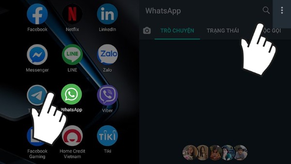 Nhấn vào biểu tượng ba chấm trên màn hình 