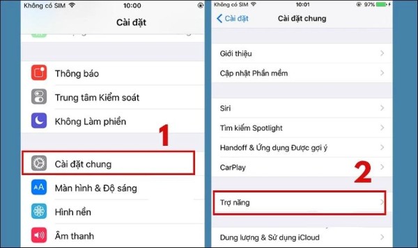 Chọn Cài đặt chung và Trợ năng