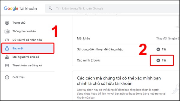 Chọn mục “Bảo mật”