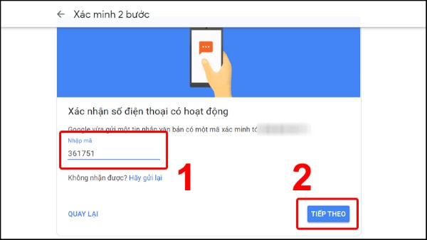 Nhập mã xác minh và chọn “Tiếp theo”