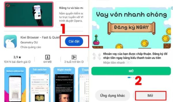 Tìm “Kiwi Browser” và nhấn “Cài đặt”