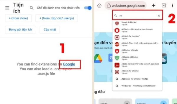 Tìm tiện ích mong muốn qua thanh tìm kiếm