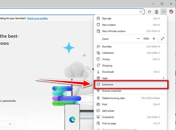 Chọn “Tiện ích mở rộng” (Extensions)