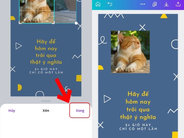Nhấn vào ảnh, chọn "Xén"