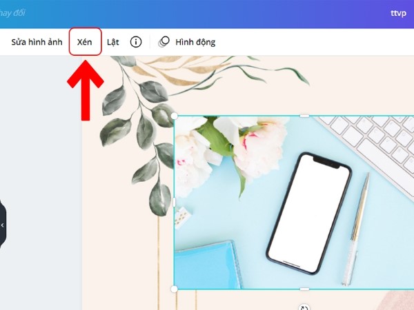 Nhấn vào nút "Xén" (Crop)