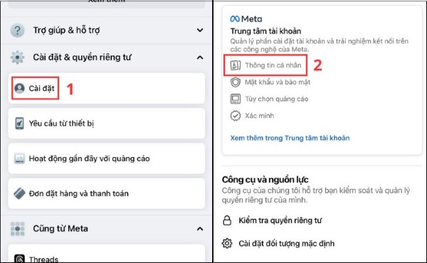 Nhấn chọn Thông tin cá nhân