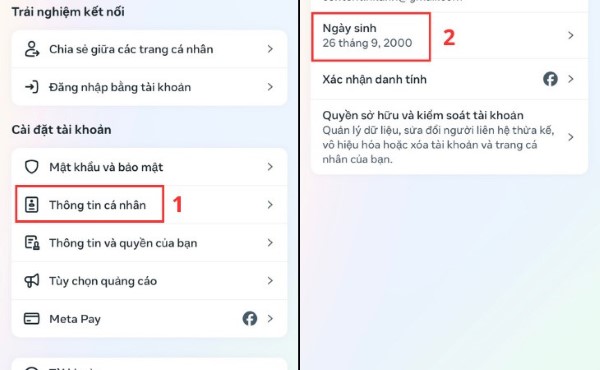 Nhấn vào mục “Ngày sinh”