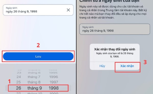 Chỉnh sửa ngày, tháng, năm sinh và nhấn Lưu