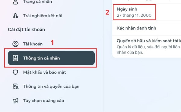 Chọn vào Thông tin cá nhân