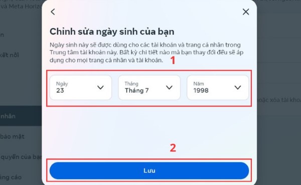 Chọn vào Ngày sinh để điều chỉnh