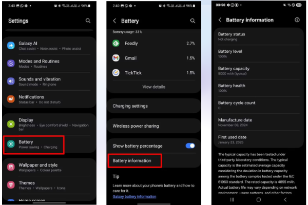 Mở Cài đặt (Settings), chọn Pin (Battery)