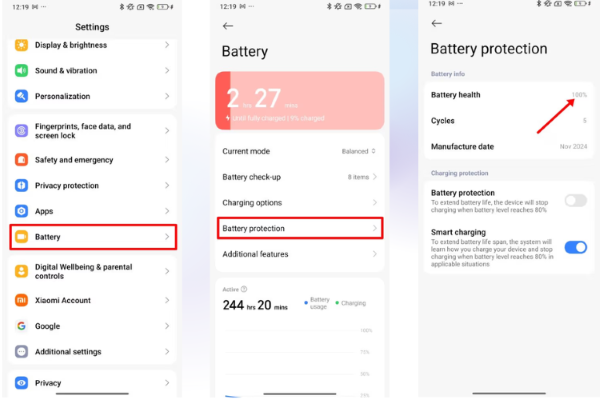 Chọn mục Pin (Battery)