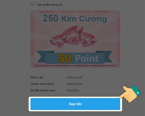 Chọn nhà mạng hỗ trợ Viettel và nhấn Nạp tiền