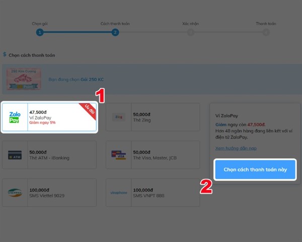 Chọn thanh toán qua ZaloPay đã liên kết với MoMo