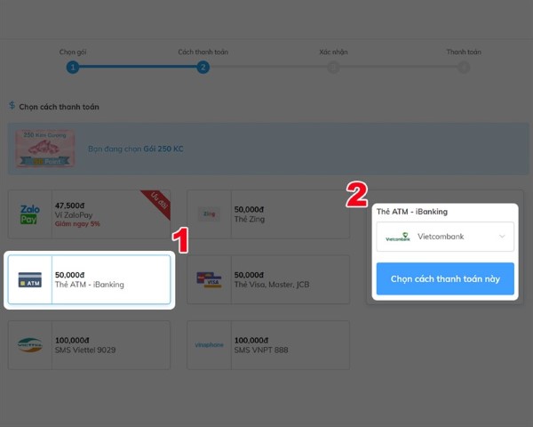 Chọn phương thức thanh toán là Thẻ ATM/iBanking