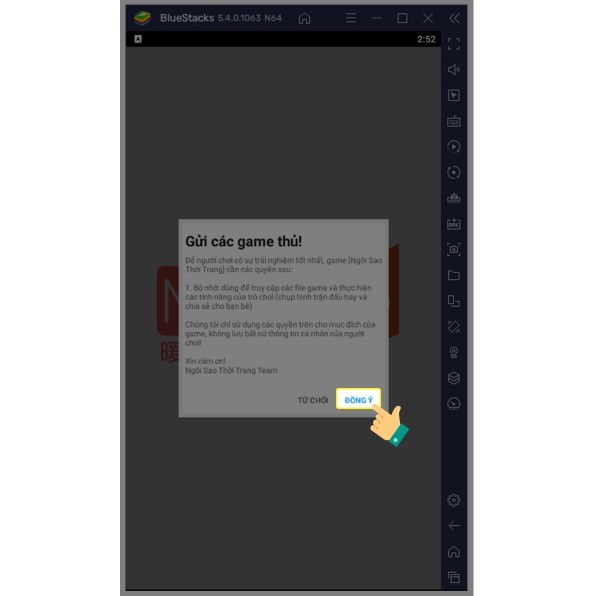 Nhấn Đồng ý để tiếp tục