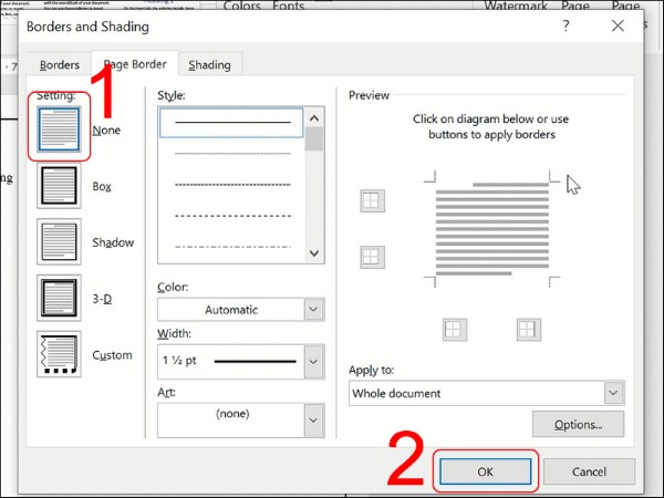 Chọn None tại mục Setting