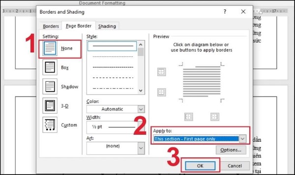 Chọn None → nhấn OK