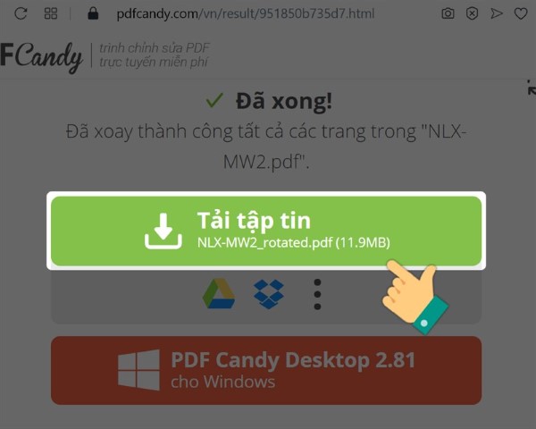 Chọn Tải tập tin để lưu file về máy