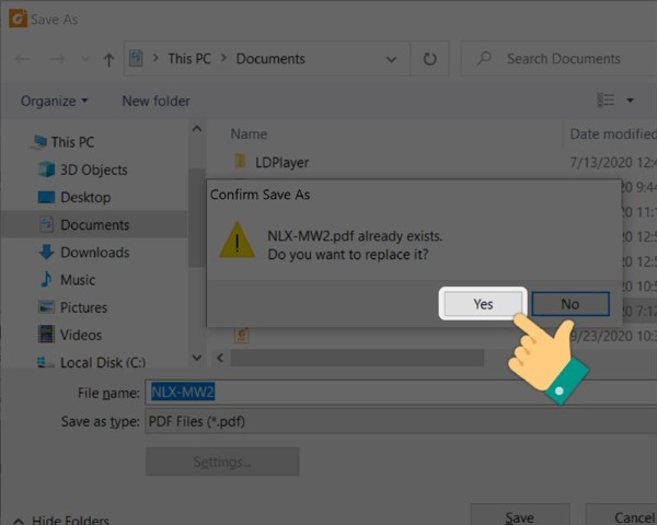 Chọn Yes để đồng ý