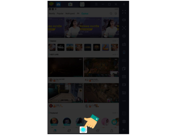 Chọn biểu tượng hình tròn ở giữa màn hình