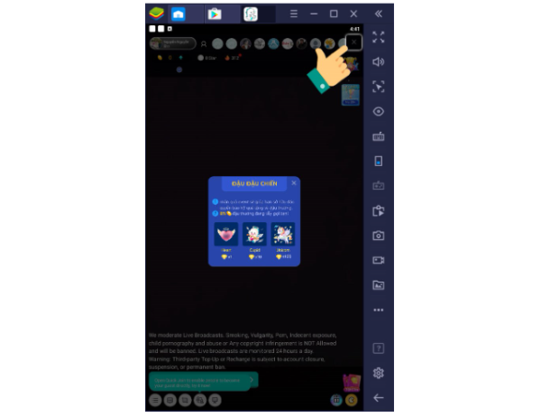 Nhấn dấu “X” góc phải trên cùng của màn hình